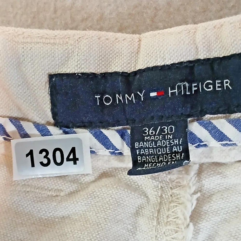 TOMMY HILFIGER Pants Men 36x30 Linen Drawstring Slim Fit Lightweight Chino Beige